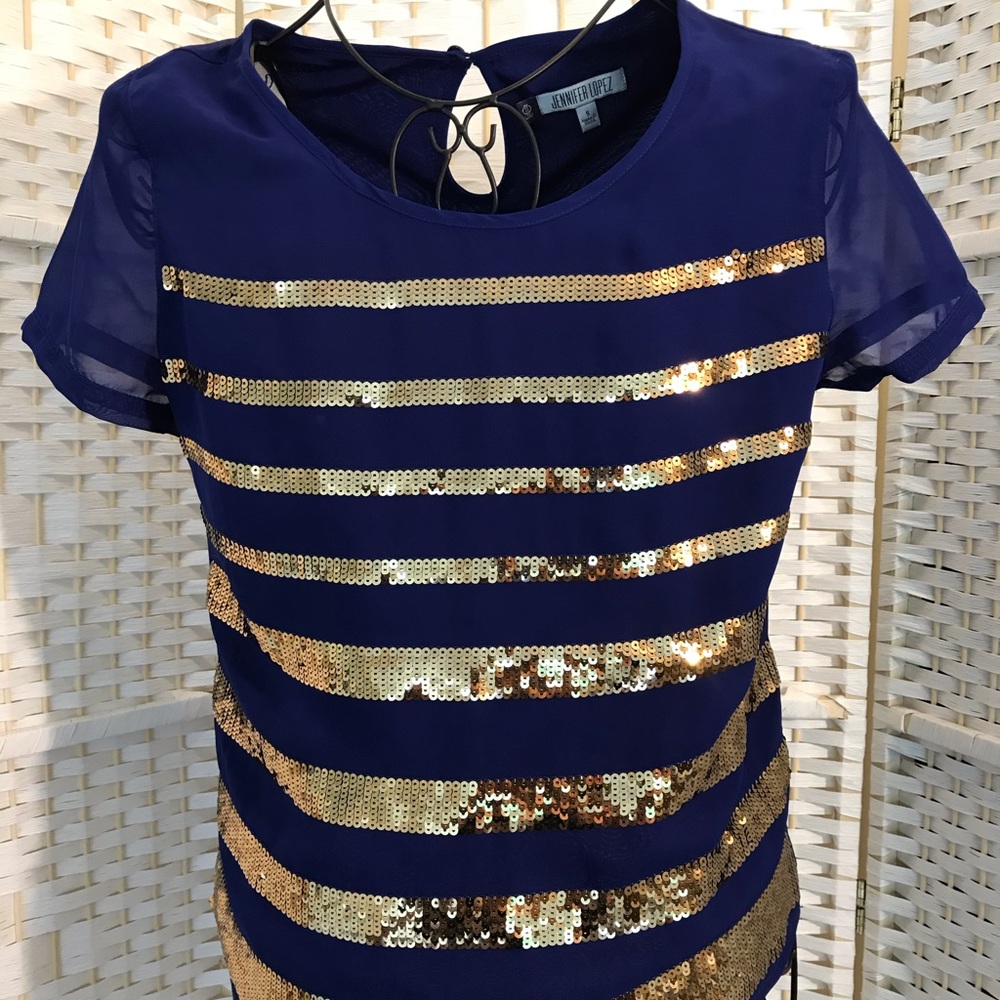 Jennifer Lopez Sequins Striped Shirt